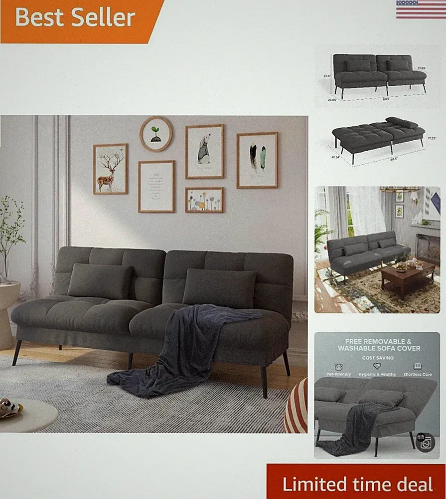 Elegant Convertible Sofa Bed - 72" Adjustable Backrest Loveseat Sleeper in Black