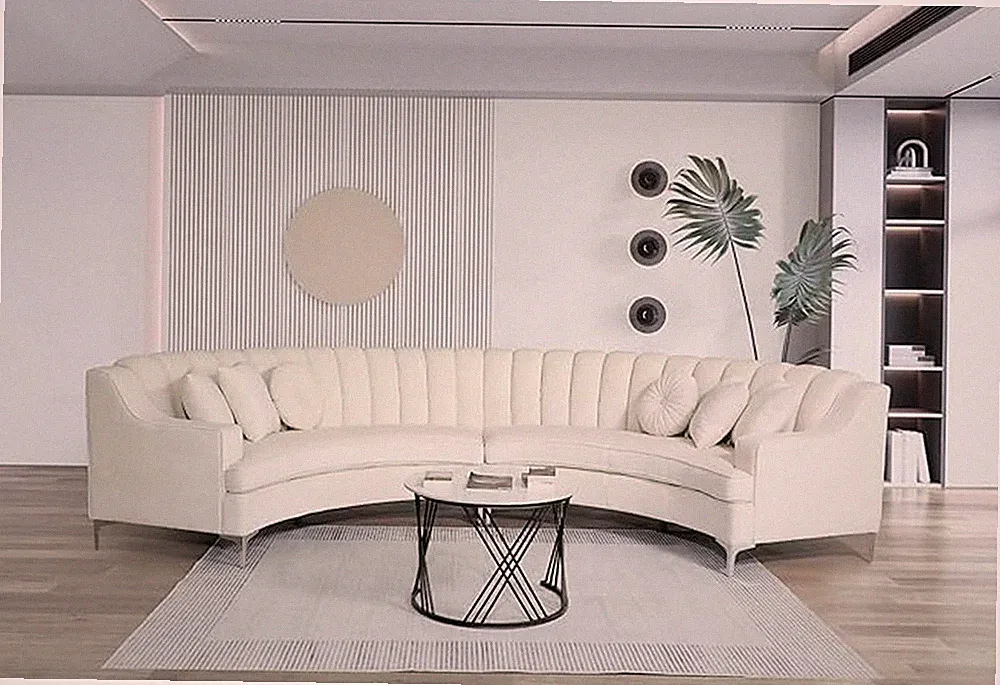 Elegant Cream Velvet L-Shaped Sofa for Living Room & Office - 141.34”