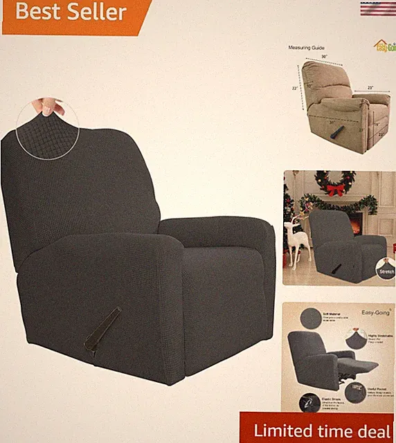 Elegant Dark Gray Recliner Stretch Sofa Slipcover - Durable & Machine Washable
