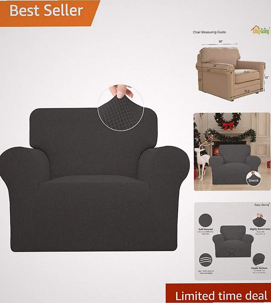 Elegant Dark Gray Stretch Chair Slipcover for Kids & Pets - 1-Piece Design