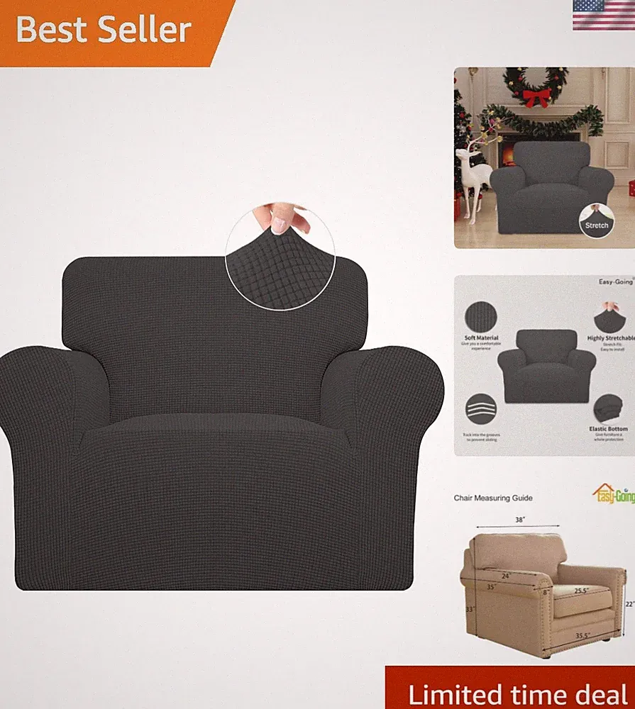 Elegant Dark Gray Stretch Chair Slipcover - Soft & Anti-Slip Furniture Protector