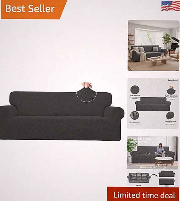 Elegant Dark Gray Stretch Slipcover for Large Sofas - Easy to Install and Clean