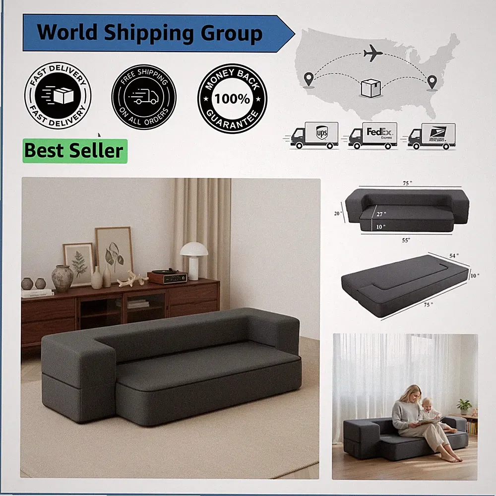 Elegant Dark Grey 10-Inch Folding Sofa Bed - Convertible Futon for Any Room