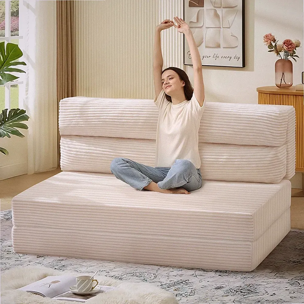 Elegant Folding Sofa Bed with Pillow - High-Density Foam, Machine Washable Cover