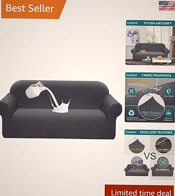 Elegant Gray Water-Repellent Sofa Protector - Soft Fabric Slipcover, Large Size
