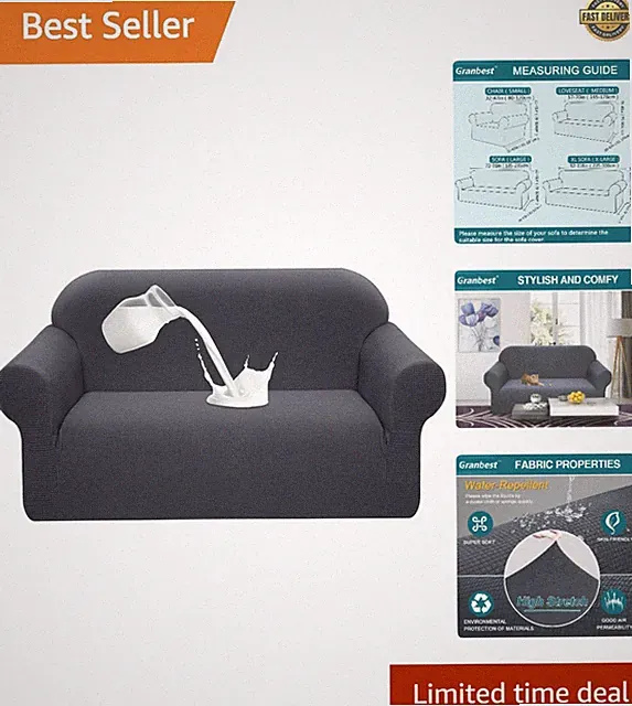 Elegant Gray Waterproof Sofa Cover - Super Soft Stretch Slipcover for Medium...