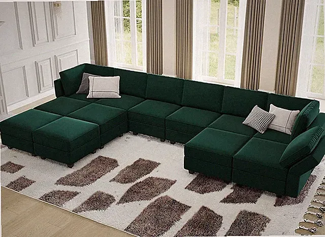 Elegant Green U-Shaped Modular Sofa with Reversible Chaises for Ultimate Comfort