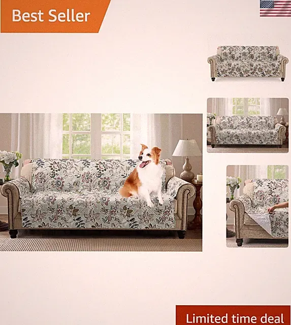 Elegant Green Vintage Floral Oversized Sofa Slip Cover for Stylish Protection