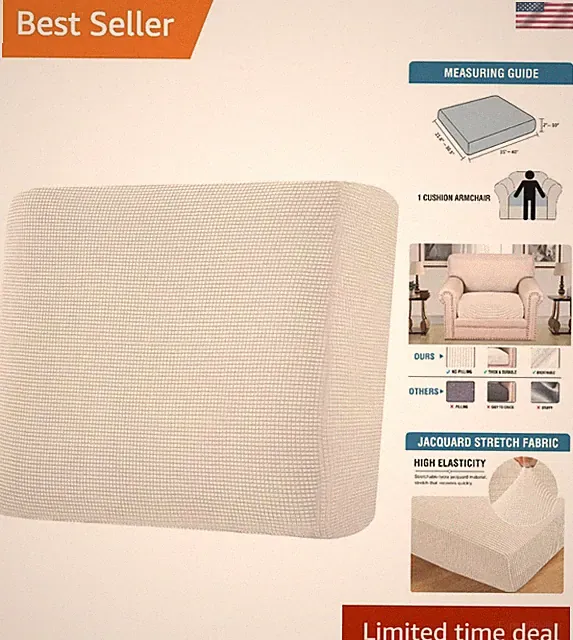 Elegant Ivory Super Stretch Chair Cushion Cover - Anti-Wrinkle Jacquard Fabric