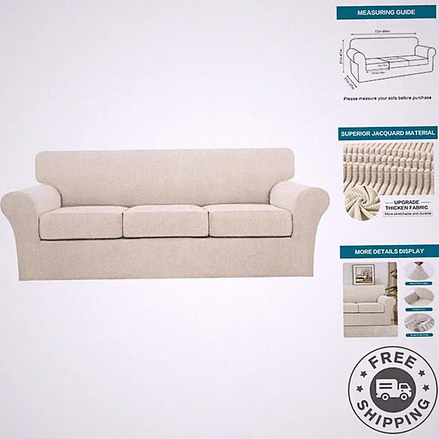 Elegant Jacquard Fabric Sofa Cover Set - Stretch Fit & Easy Care for 3 Cushions