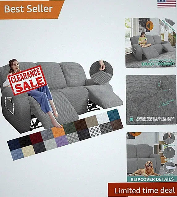 Elegant Jacquard Recliner Sofa Cover 8-Piece Set - Light Gray & Anti-Slip Design