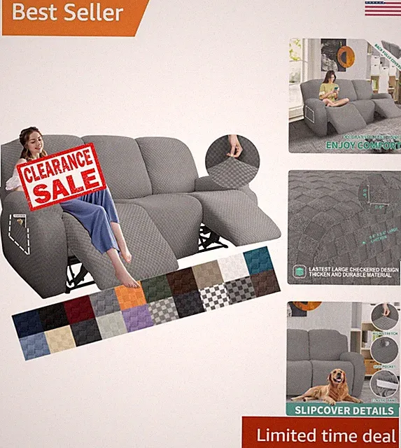 Elegant Jacquard Recliner Sofa Cover 8-Piece Set - Light Gray & Anti-Slip Design
