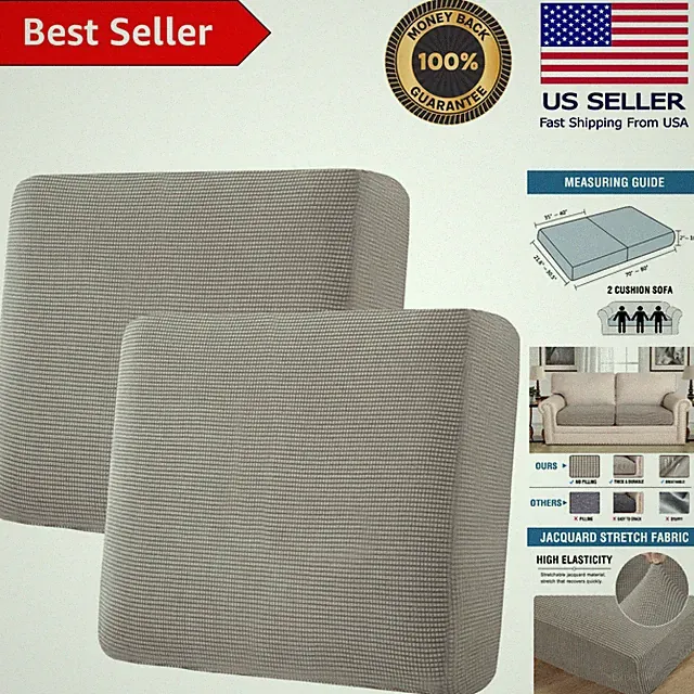 Elegant Jacquard Stretch Sofa Slipcovers - Set of 2 Individual Cushions in Taupe