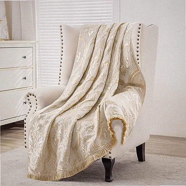 Elegant Jacquard Throw Blanket, Soft Velvet Lined, All Seasons, 52"x72