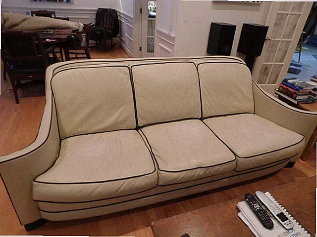 Elegant leather sofa and loveseat set from an estate on Connecticut's Gold Coast