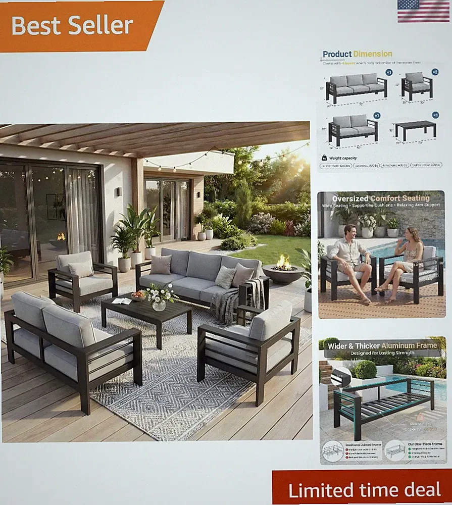 Elegant Lightweight Aluminum Patio Sectional with 5-Inch Cushions for Relaxation