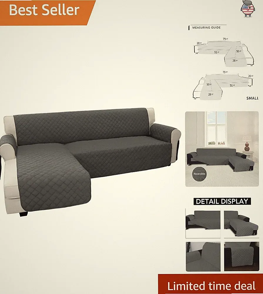 Elegant Reversible L-Shape Sofa Cover for Pets - Dark Gray, Hair-Resistant
