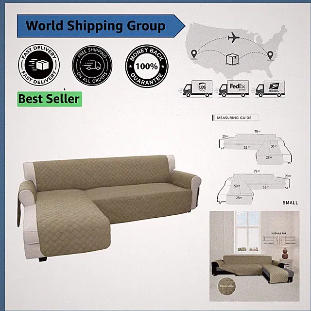 Elegant Reversible L-Shape Sofa Cover - Water-Resistant Protection for Pets