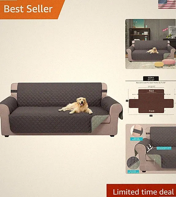 Elegant Reversible Sofa Cover - Dark Grey/Light Grey, Ideal for Homes with Pets