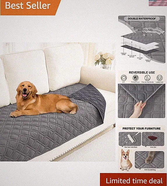 Elegant Reversible Waterproof Couch Covers for 3 Cushion Sofas - Grey/Dark Grey
