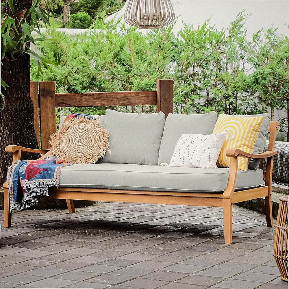 Elegant Robin Teak Wood Outdoor Daybed Sofa with Cozy Oyster Cushion