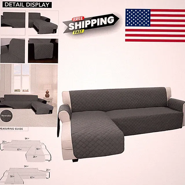 Elegant Sectional Sofa Cover Large Dark Gray Water Resistant Dog Cat Protector