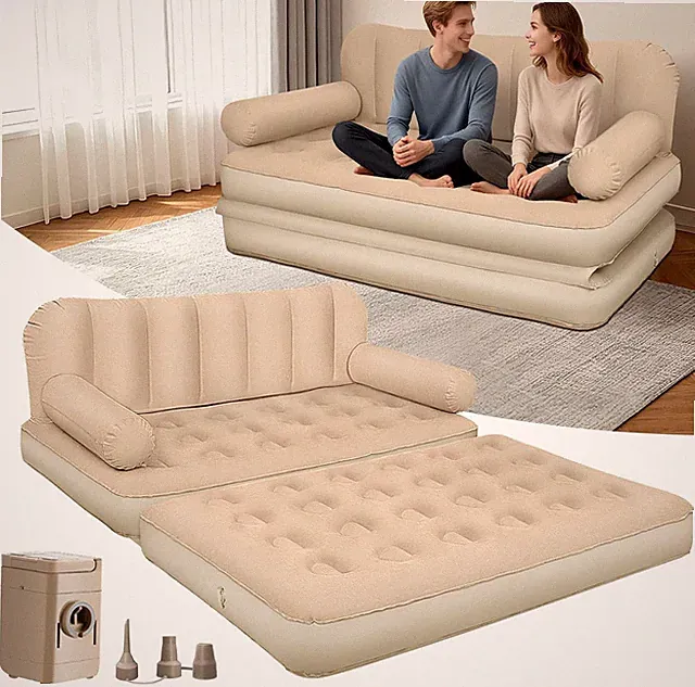 Elegant Small Queen Air Sofa Bed: Inflatable Couch with Integrated Headboard