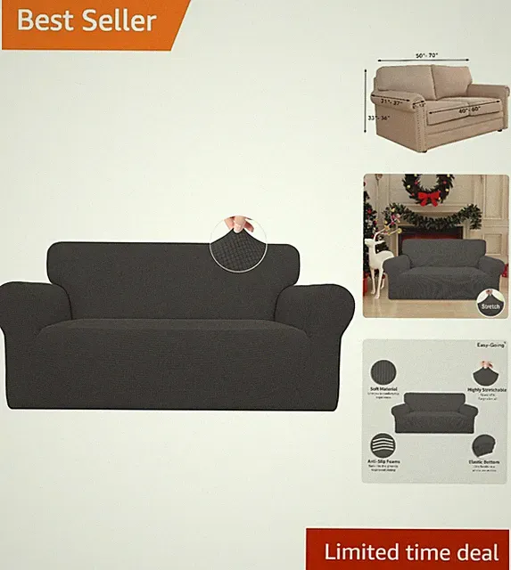 Elegant Stretch Loveseat Slipcover - Dark Gray Jacquard Fabric - Sofa Protector