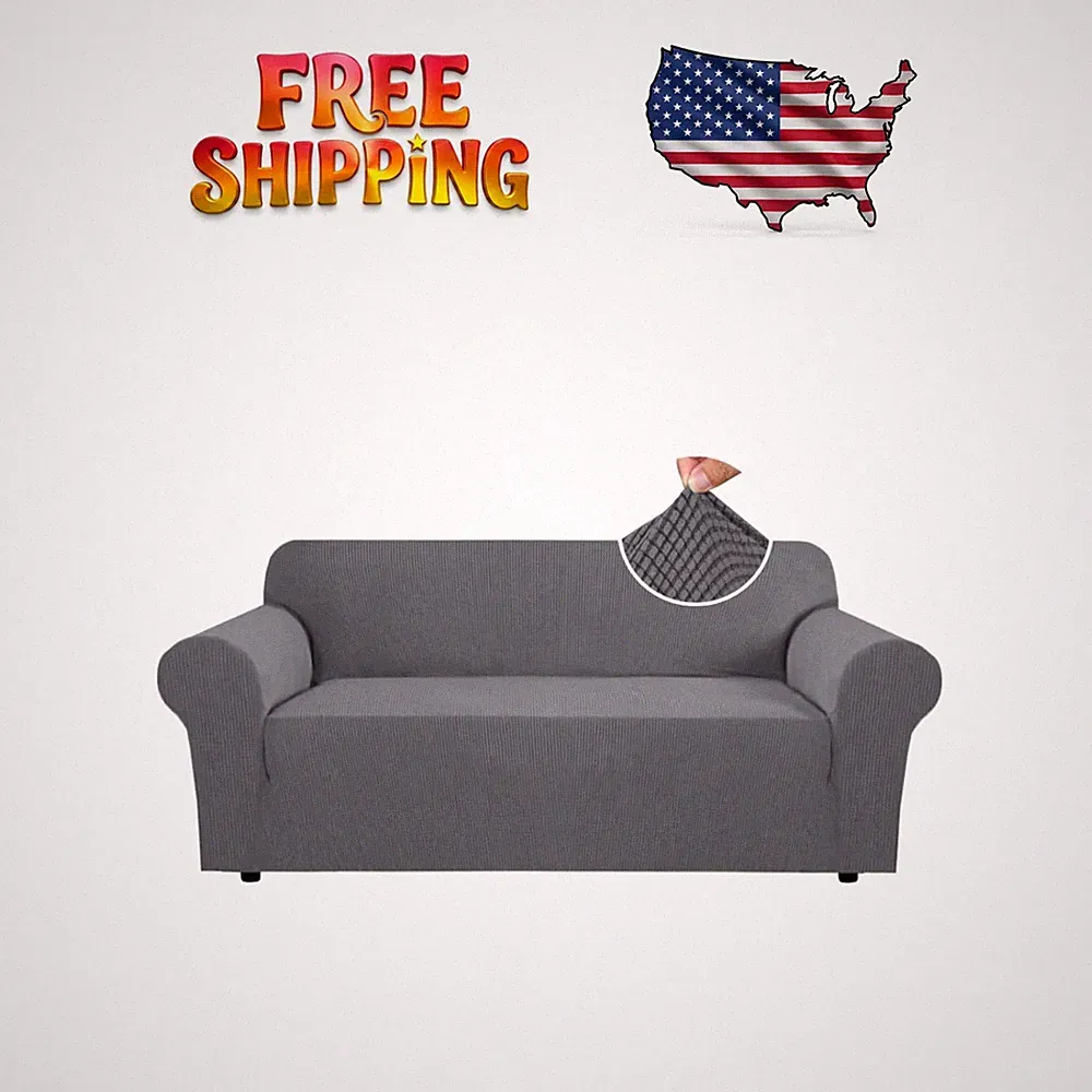 Elegant Stretch Sofa Cover - Thick Checked Jacquard Fitting for 3 Cushions