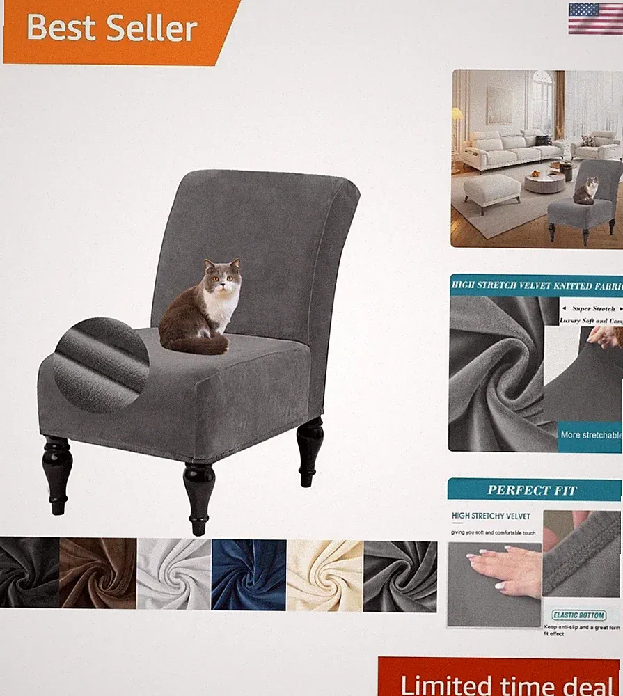 Elegant Stretch Velvet Armless Chair Cover with Elastic Bottom - Dark Gray