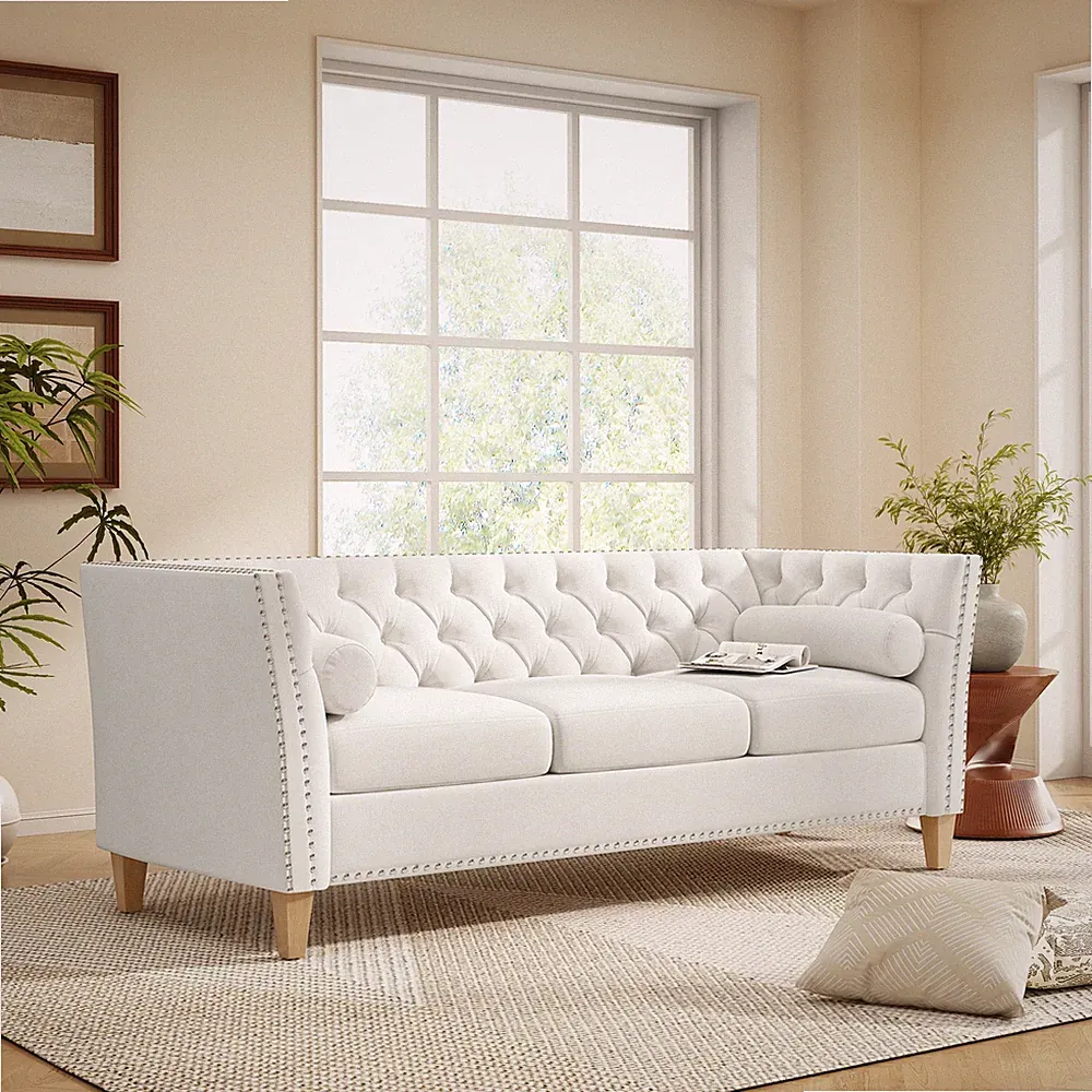Elegant Transitional 3-Seat Sofa w/Flared Arms,Nailhead Trim & Solid Wood Legs,C