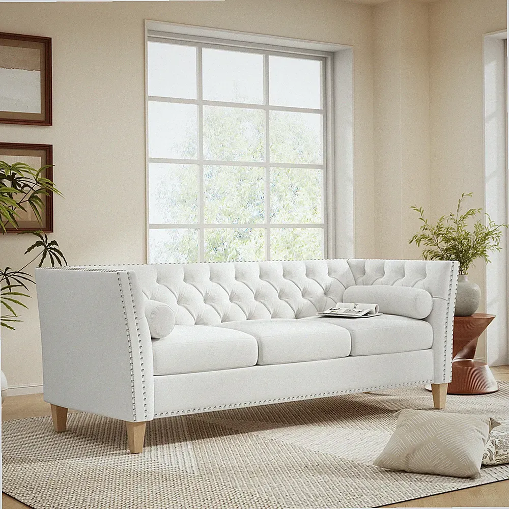 Elegant Transitional 3-Seat Sofa with Flared Arms, Nailhead Trim & Solid Wood L