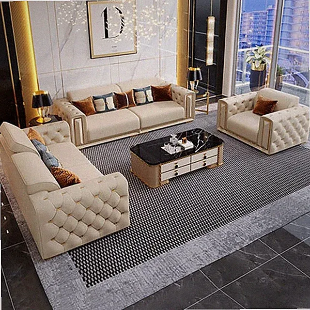 Elegant Tufted Leather Sofa Set