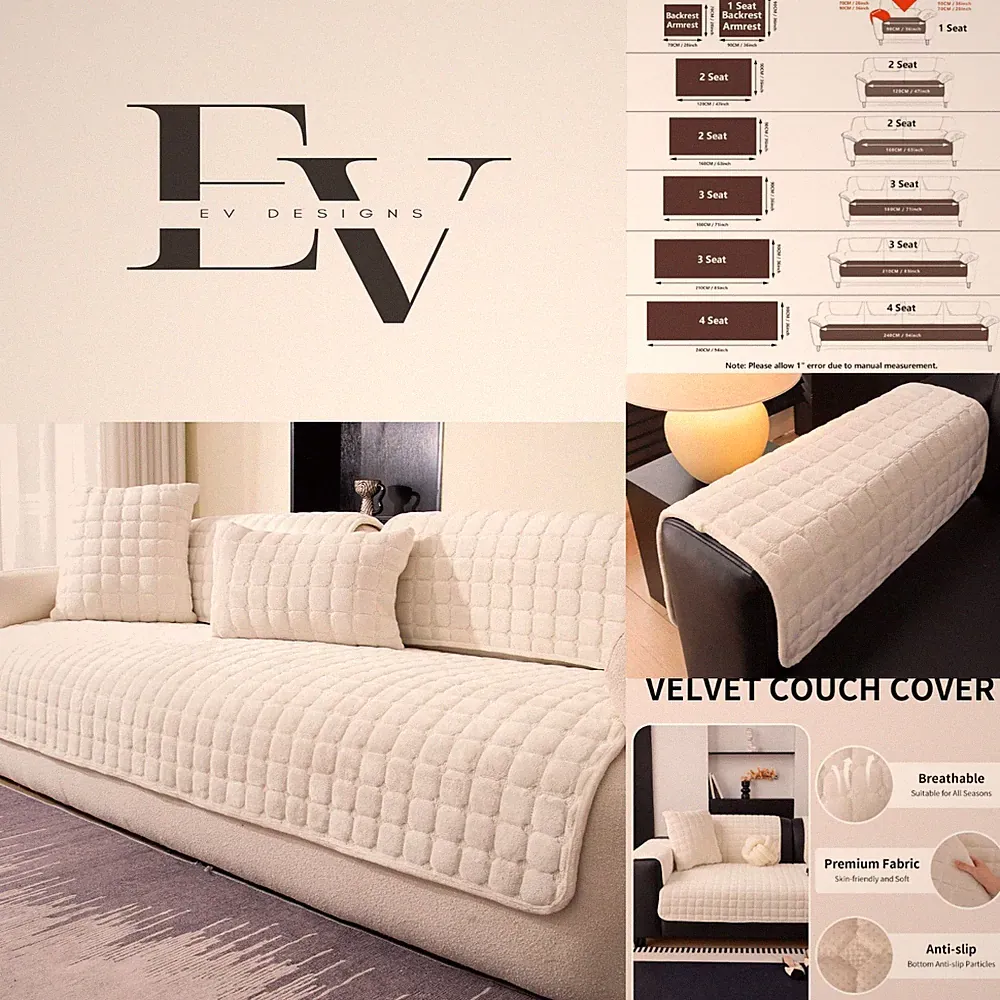 Elegant Velvet Couch Cover - Washable Anti-Slip Protection for Sectional Sofas