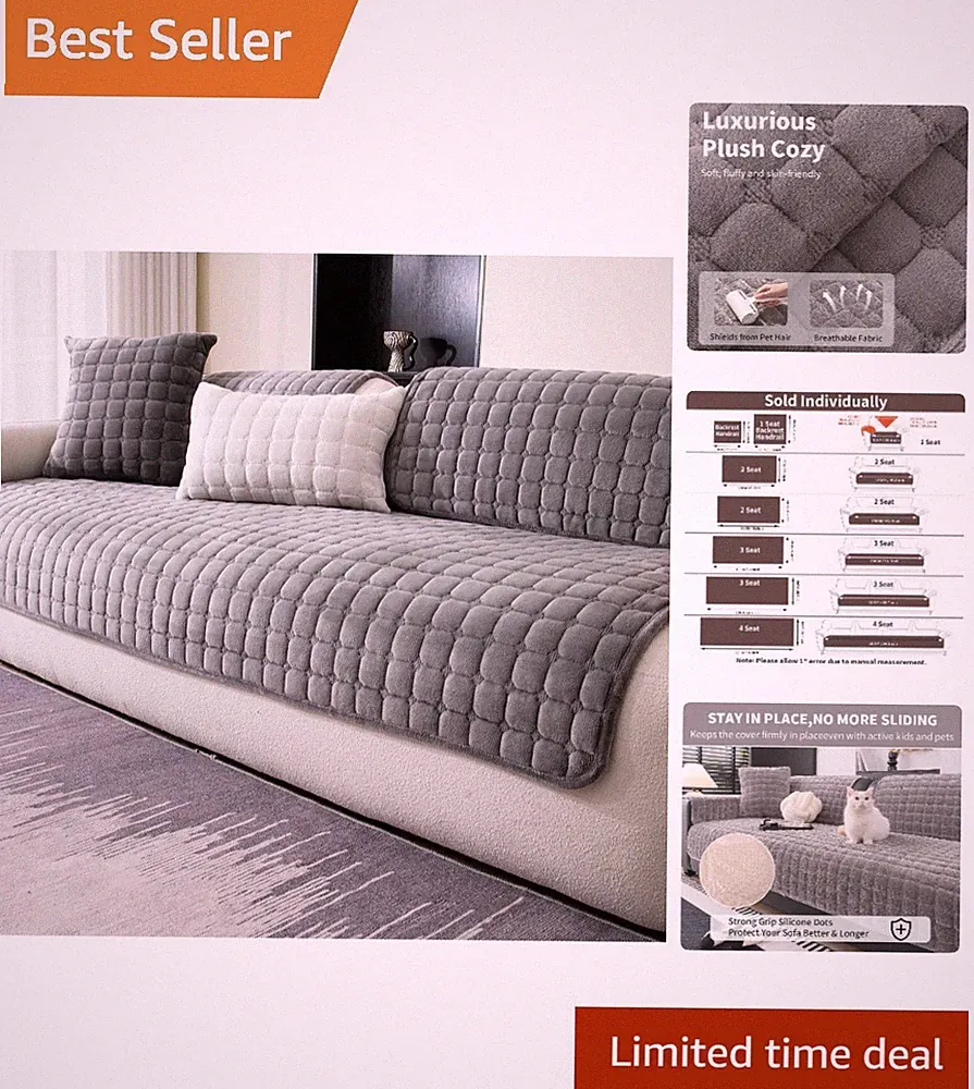 Elegant Velvet Sectional Sofa Cover - Anti-Slip, Dustproof, Machine Washable