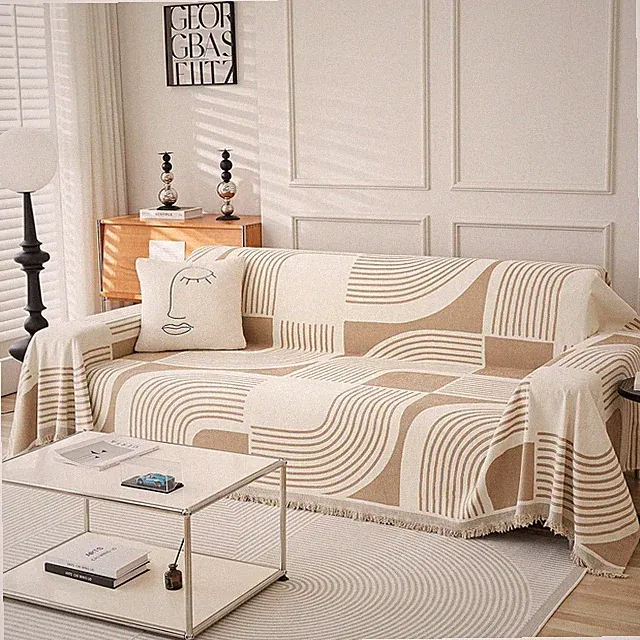Elegant Washable Chenille Couch Cover 71" x 102", Water-Resistant Khaki Design