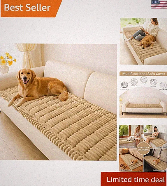 Elegant Washable Couch Cover for Dogs - Non-Slip Plush Flannel Protector