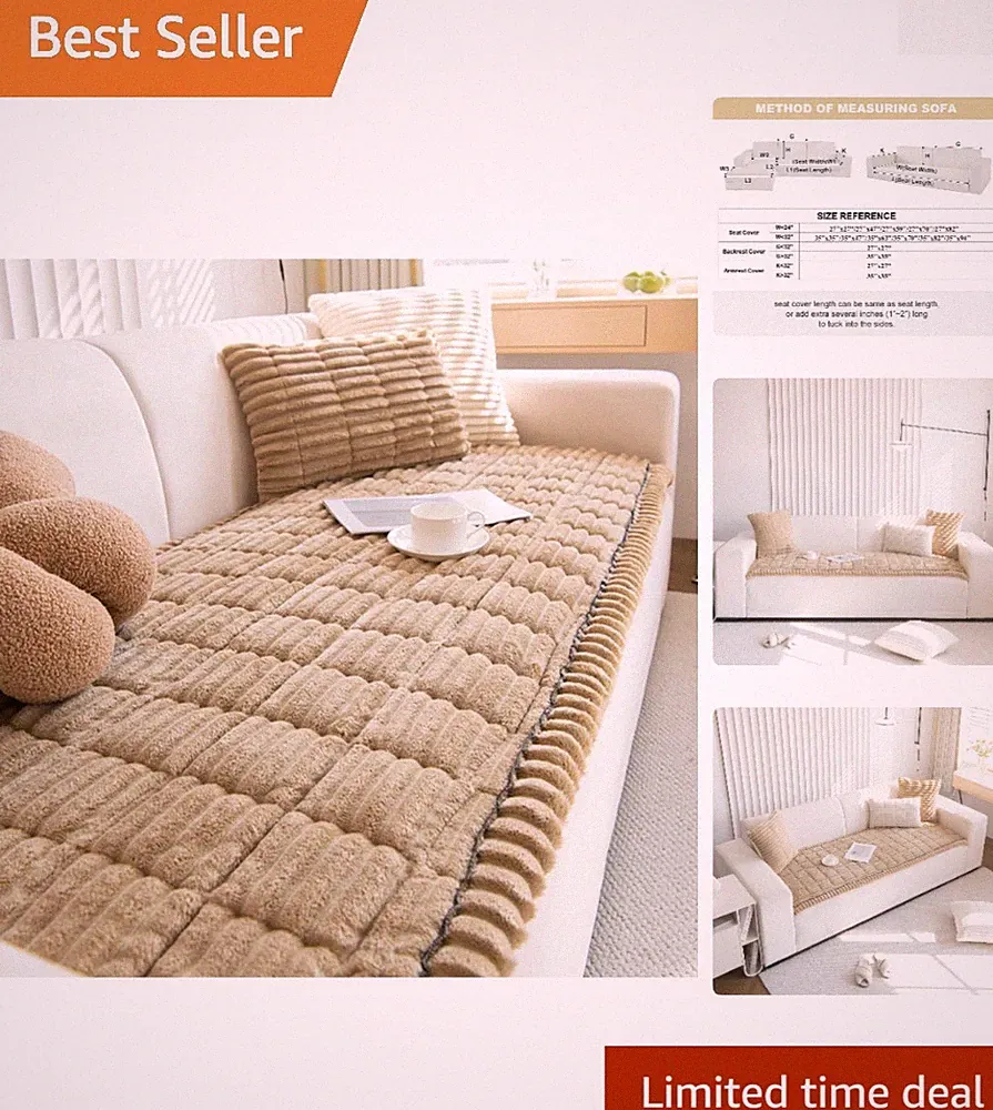 Elegant Washable Non-Slip Sofa Slipcover for Sectionals, 24"x47", Coffee Color