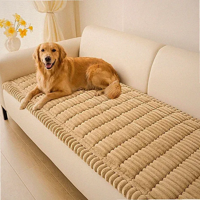 Elegant Washable Plush Flannel Dog Couch Cover - Non-Slip & Hair Resistant