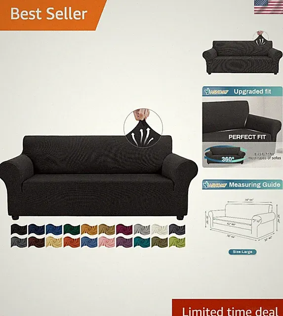 Elegant Washable Sofa Cover for 3 Cushion Couches - Black Pet-Friendly Protector
