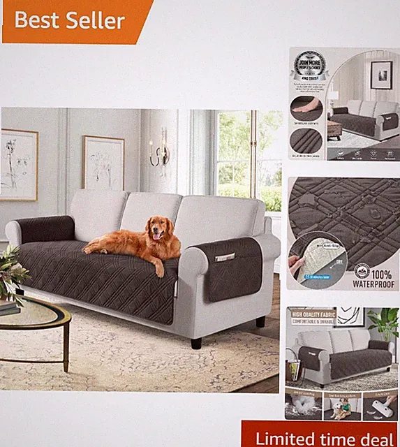Elegant Waterproof 3-Seater Couch Cover for Dogs - Non-Slip Chocolate Delight