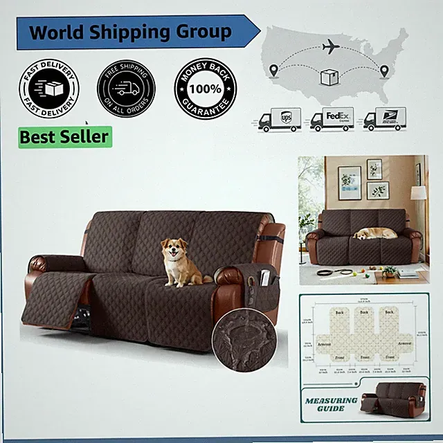 Elegant Waterproof 3-Seater Recliner Couch Cover | Non-Slip Chocolate Protection