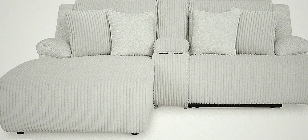 Elegant White 3-Piece Reclining Sectional Sofa with Chaise & Cup Holders
