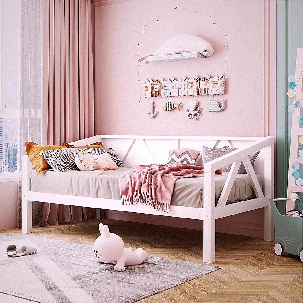 Elegant White Solid Wood Twin Daybed - Multi-Functional Farmhouse Sofa Bed