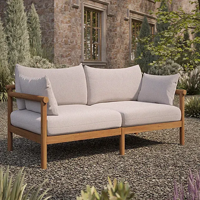 Eleni Outdoor Teak Wood Loveseat in Natural Sail