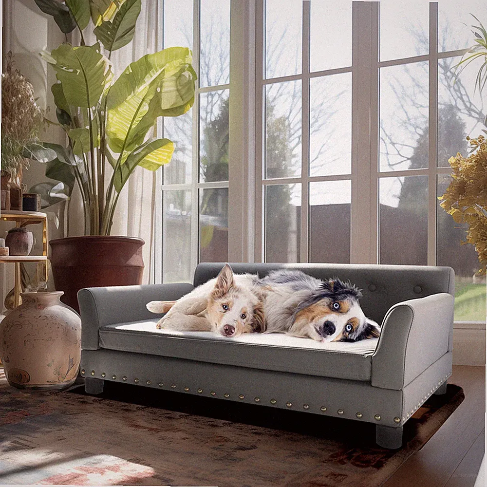 Elevated Dogs Sofa Bed Microfiber Leather Couch Rivet Accent Lounge Chaise Bed