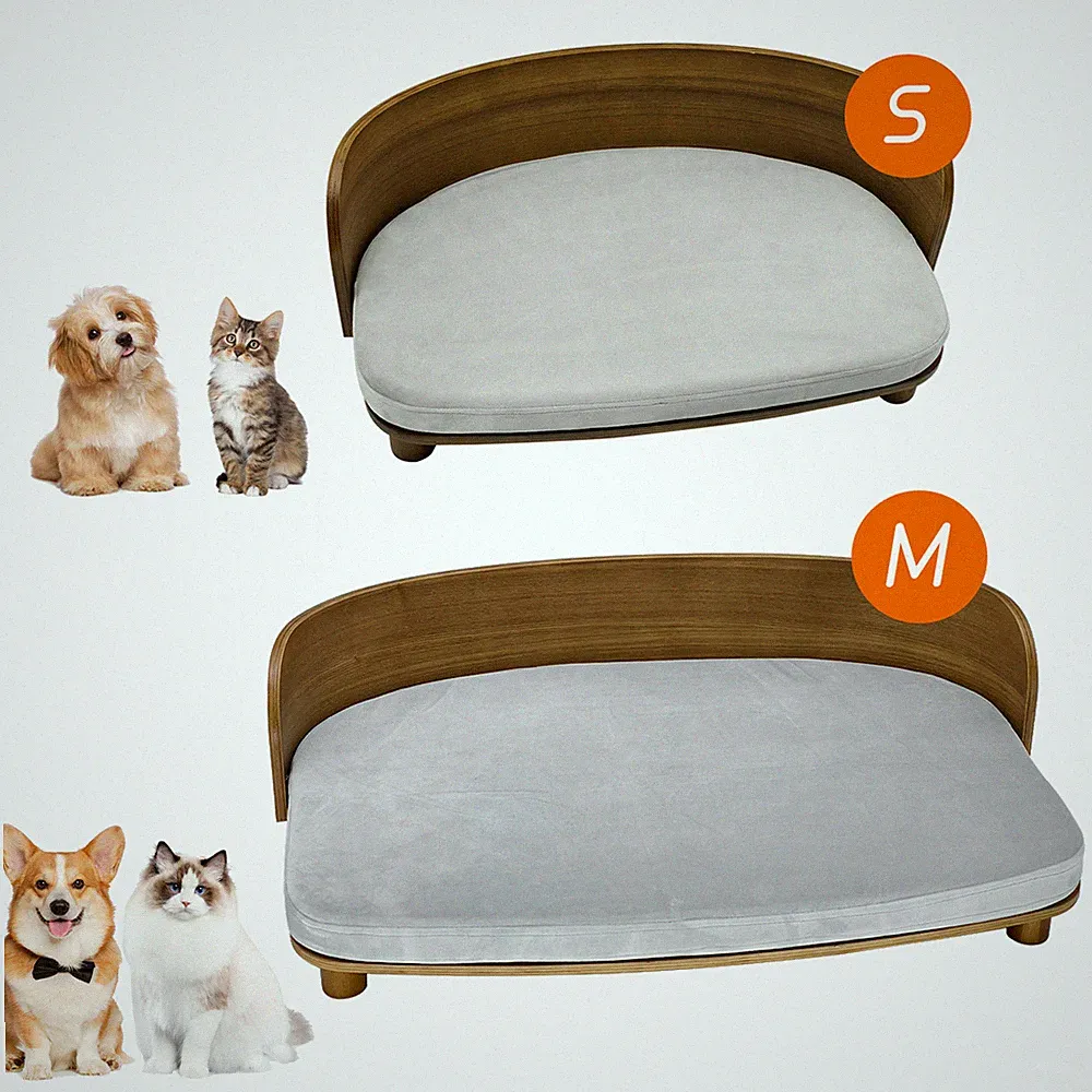 Elevated Wood Frame Dog Bed for Small Dogs Pet Cat Sofa Bed Scandinavian Style