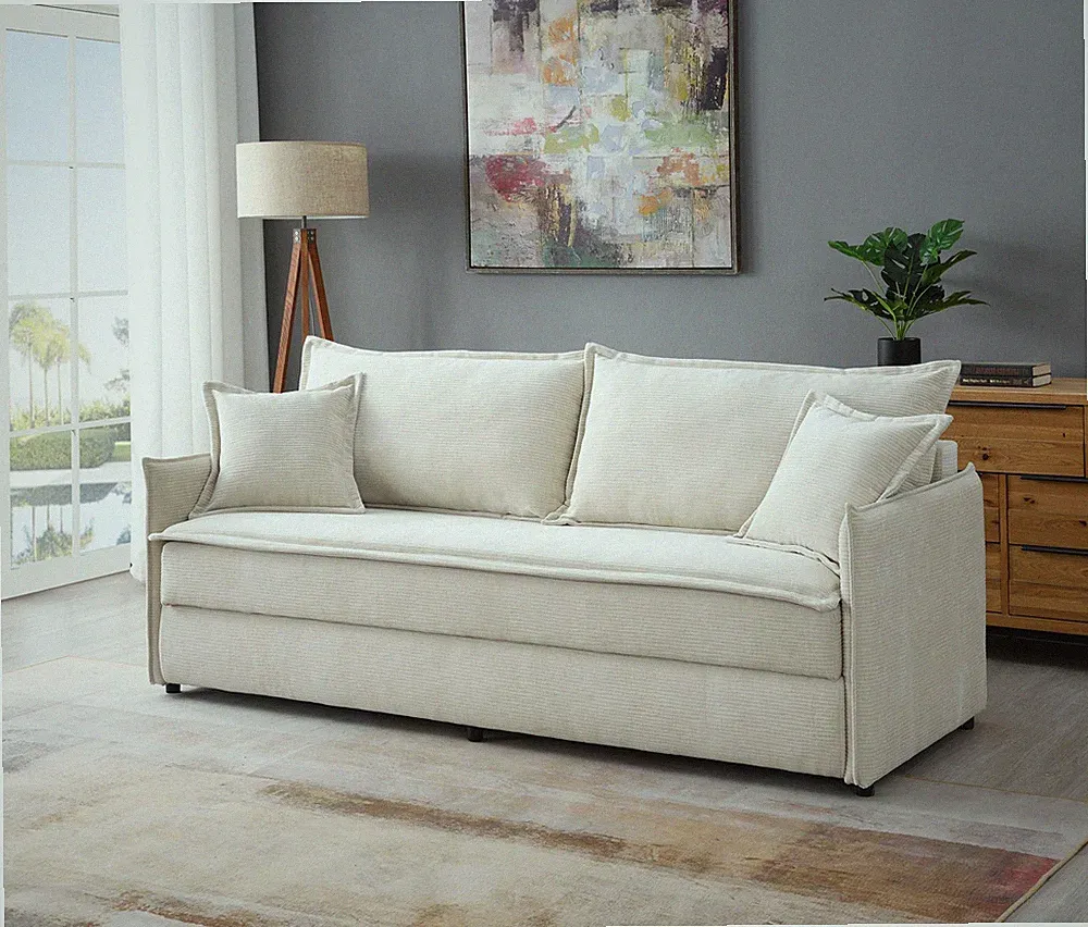 Elisea Beige Fabric Sleeper Sectional Sofa w/ 2 Toss Pillows