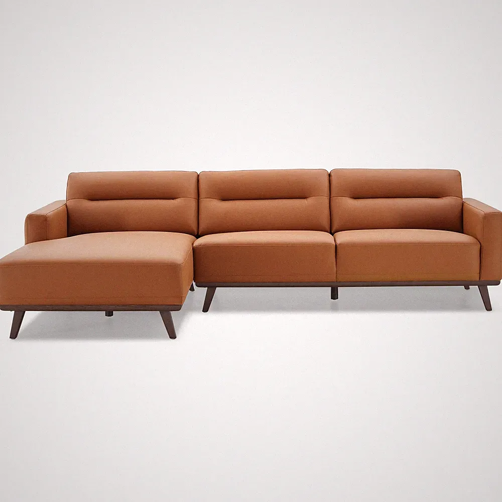 Ella L-Shaped Cognac Vegan Leather Left Sectional Sofa