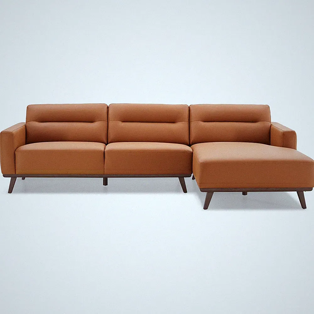Ella L-Shaped Cognac Vegan Leather Right Sectional Sofa